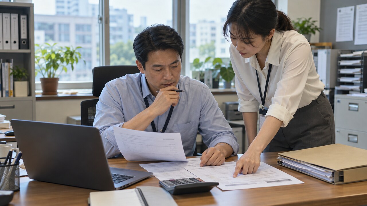 採購主管與財務同仁在下單前核對供應商報價與預算