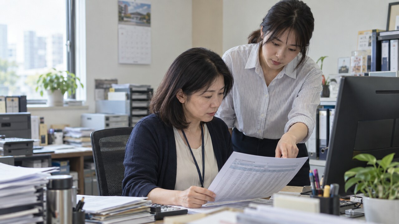 人資與財務人員在結薪前共同核對出勤與薪資資料，確認異常項目的寫實工作情境。