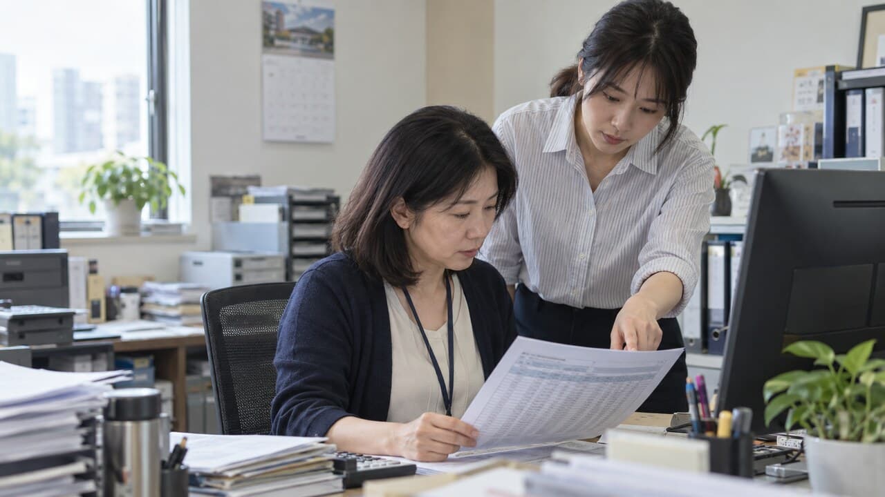 人資與財務人員在結薪前共同核對出勤與薪資資料，確認異常項目的寫實工作情境。