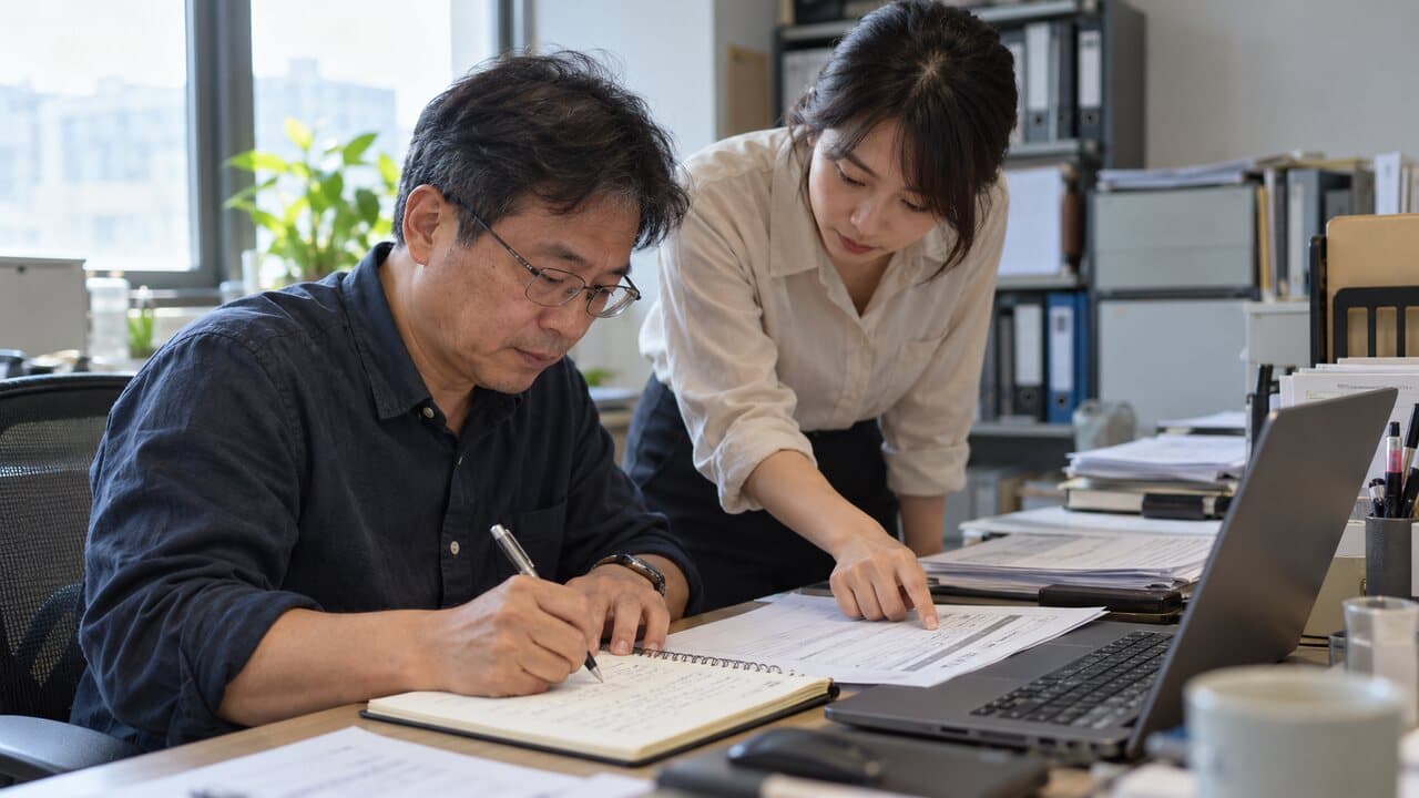 員工在完成工作後整理任務紀錄並由同事確認
