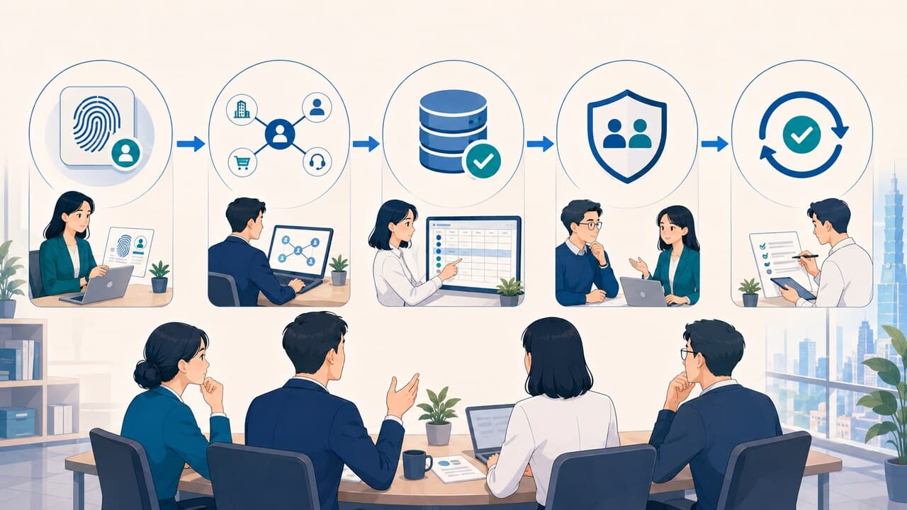 企業依序完成穩定識別、關係連結、權威來源、權限與持續修正