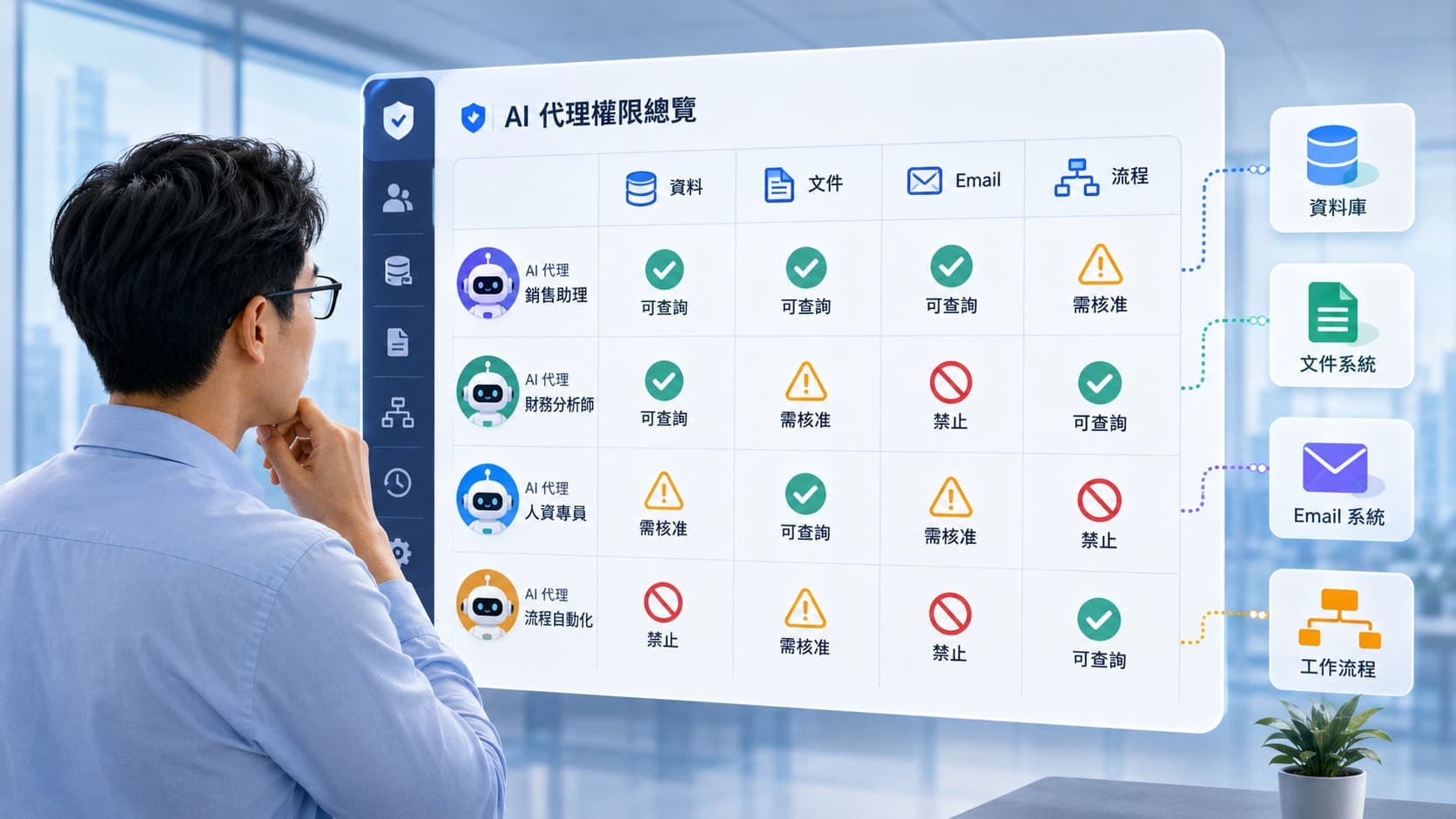企業檢視不同 AI Agent 可存取的資料與動作範圍