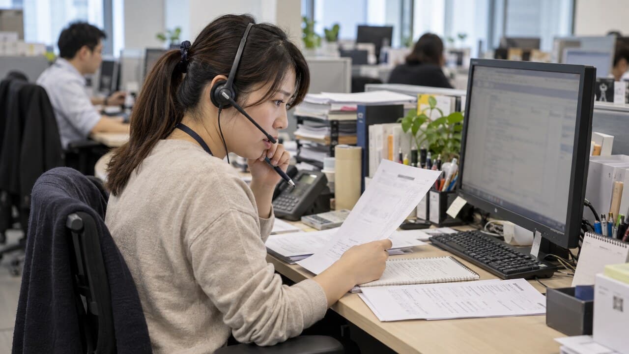 客服人員在通話中比對訂單、筆記與系統資料
