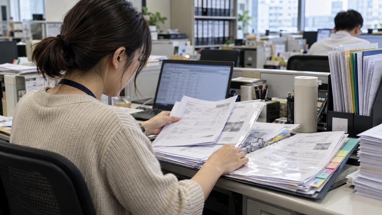 採購人員整理供應商聲明、檢驗報告與證書副本